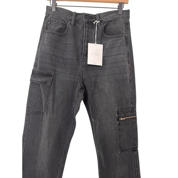 Kancan Womens Black 90s Straight Jeans Pockets Cargo Grunge Size 5 / 26 - Picture 2 of 6